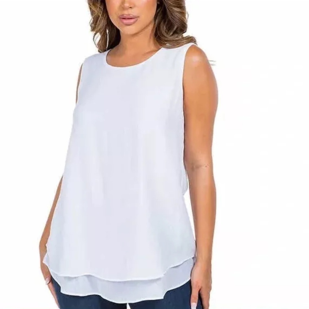 Cristina B Sleeveless Tunic Top Relaxed Fit Pull On White Womens Size XL